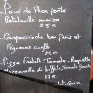 Classic French style: daily menu on a blackboard brought to your table.